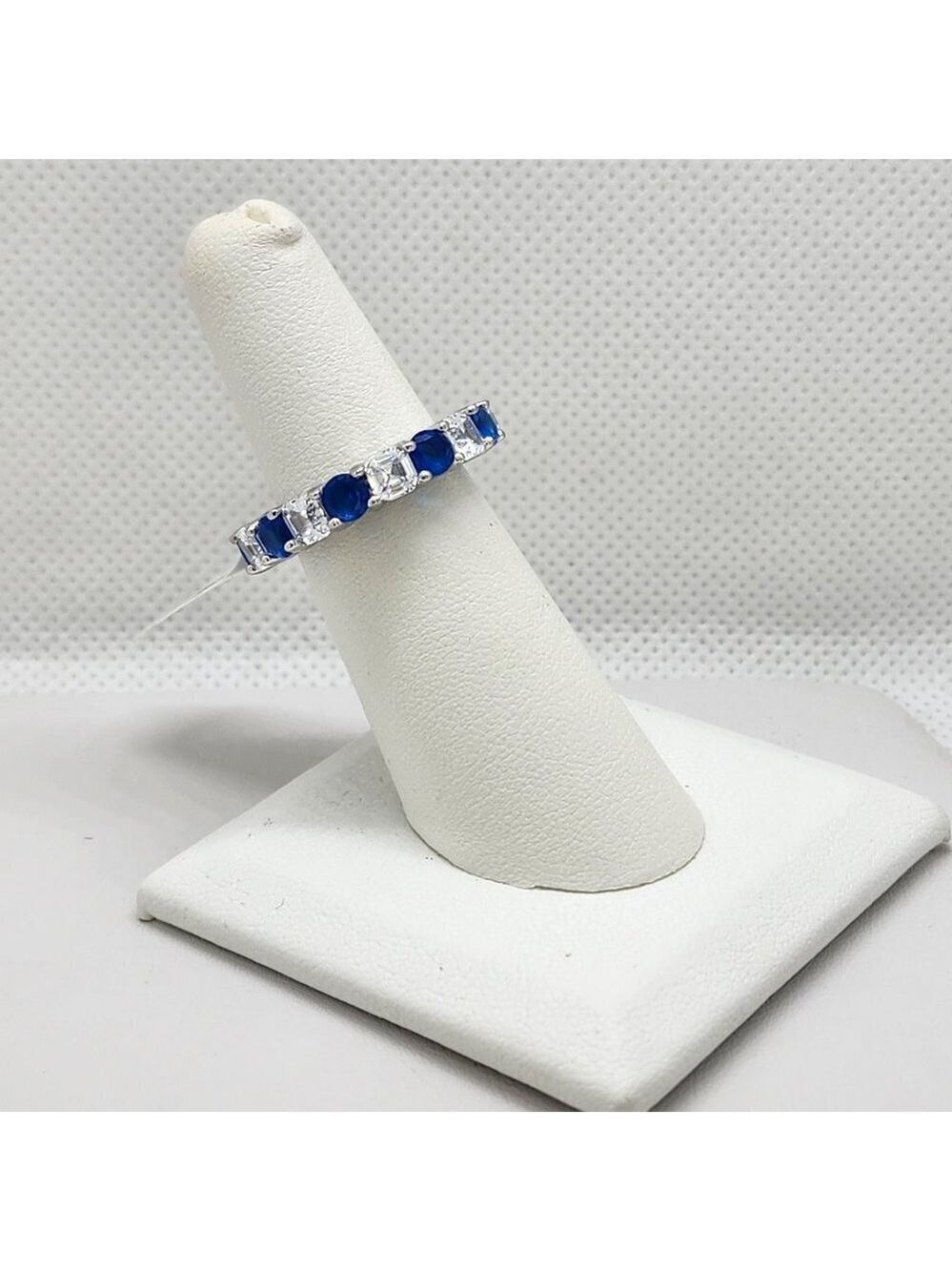 Brand New Sterling Silver 925 Blue & White Gemstones Eternity Ring